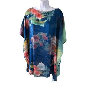 Bryn Walker Oversized Polyester Cap Sleeve Multi Color Blouse Women’s Medium